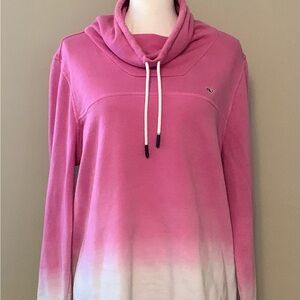 Vineyard Vines Pink and White Ombre Cowl Neck Sweatshirt with thumb holes sz lg